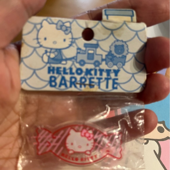 HELLO KITTY Sanrio Japan Candy Pink Hair Clip Barrette Tie 1976 Sign RARE kawaii - Picture 2 of 9